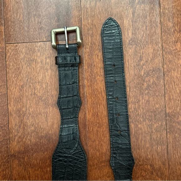 A Different Dialogue Women’s Black Leather Belt, Croc Embossed Made in England main image 9